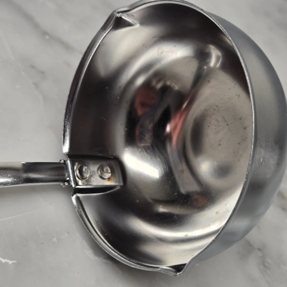 Vintage EKCO Stainless Steel Double Spout Ladle Serving Spoon Black Handle Retro